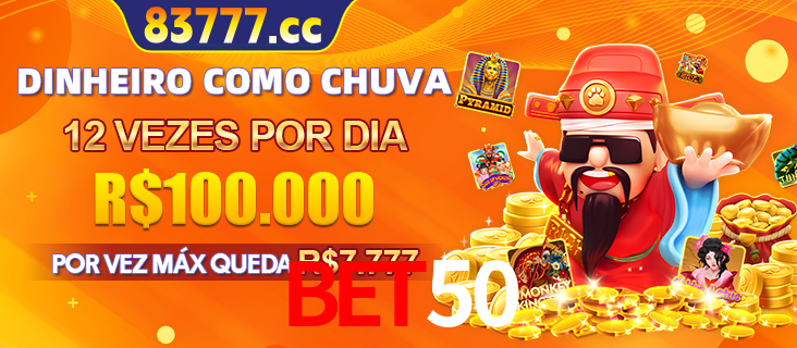 Banner do programa de recompensas Recomende para amigos do BET50, detalhando os bônus por convidar amigos, com prêmios que chegam a R$288.888.